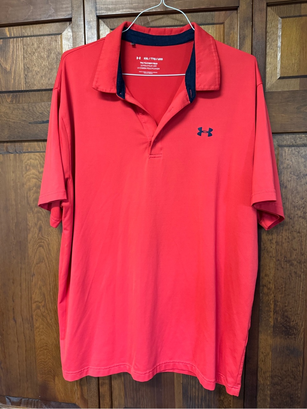 Under Armour Red Polo with Blue Trim and Logo
